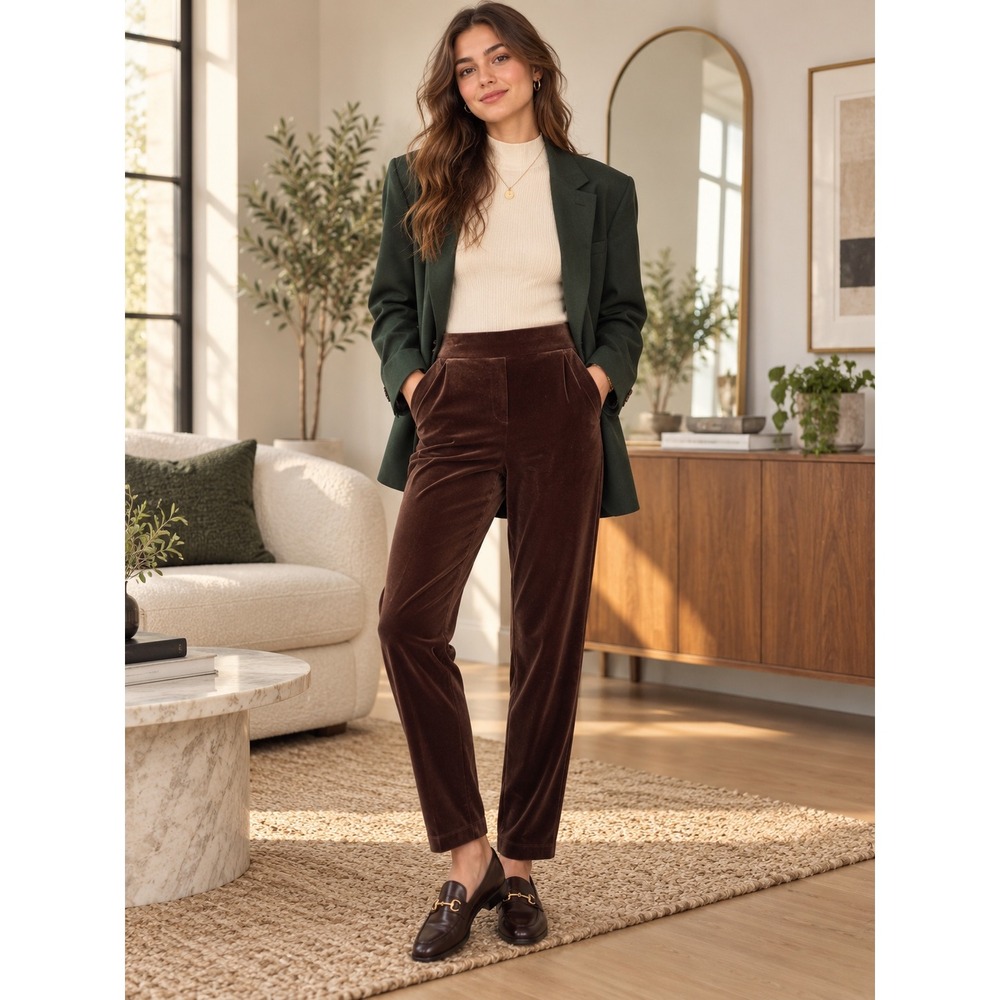 LOFT Womens Brown Velvet Tapered Leg High Rise Trousers Size S P110